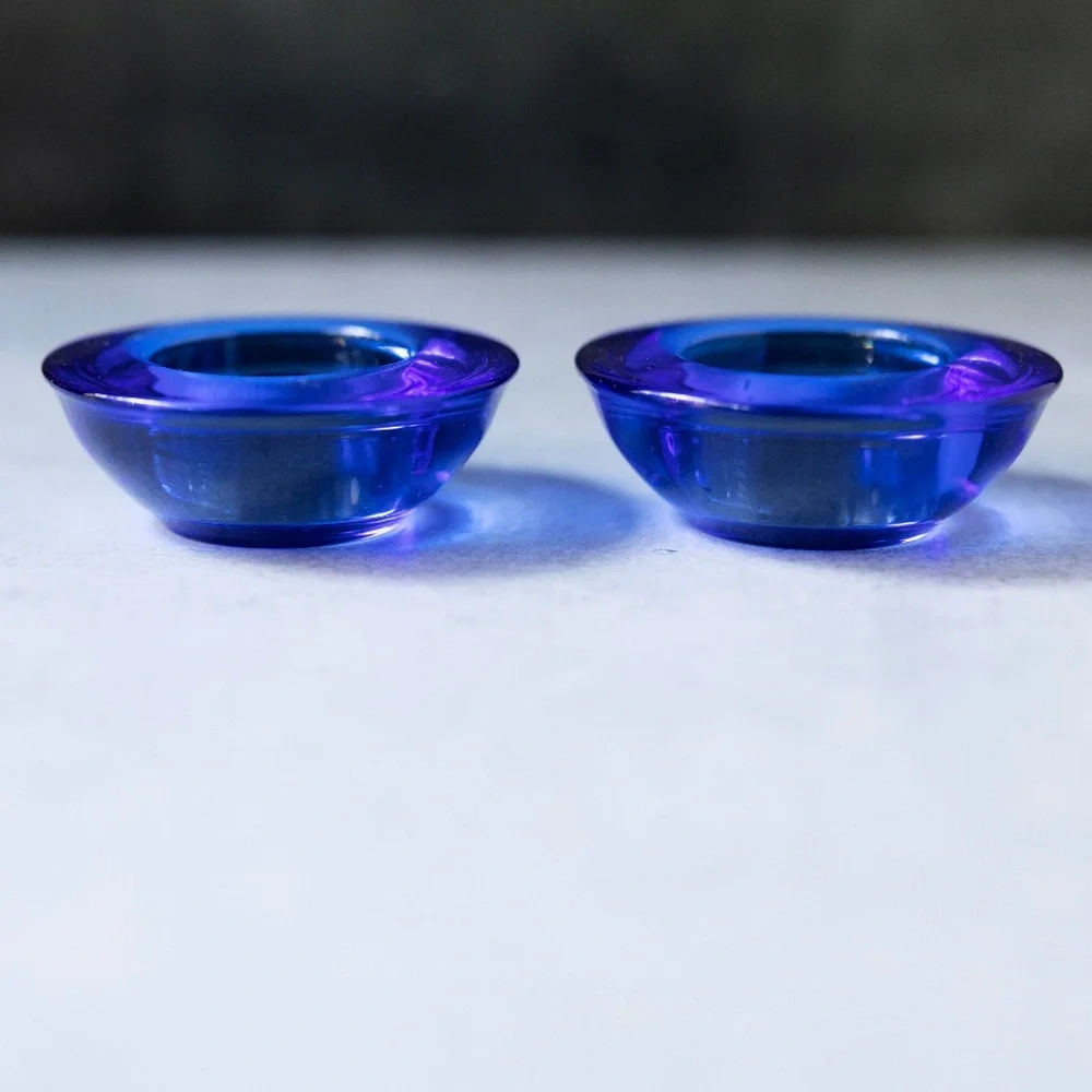 Pair of blue glass tea light candle holders IKEA